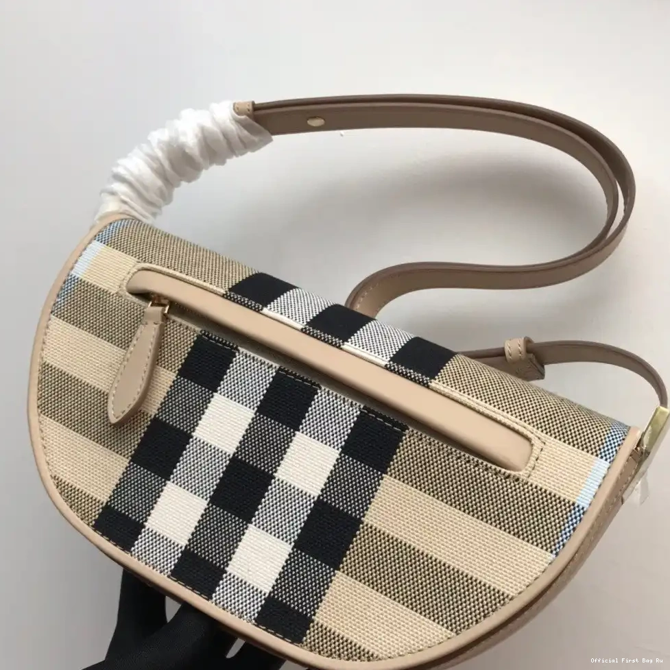 Official First Bag Ru Small Bag Olympia Canvas BURBERRY and Check Leather 0604